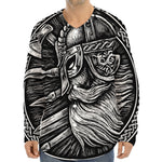 Black And White Viking God Odin Print Long Sleeve Baseball Jersey