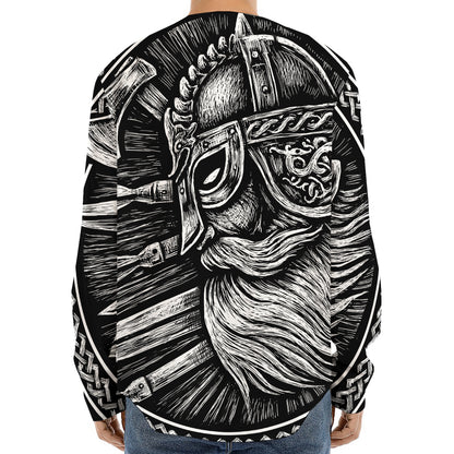 Black And White Viking God Odin Print Long Sleeve Baseball Jersey
