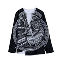 Black And White Viking God Odin Print Long Sleeve Short Coat