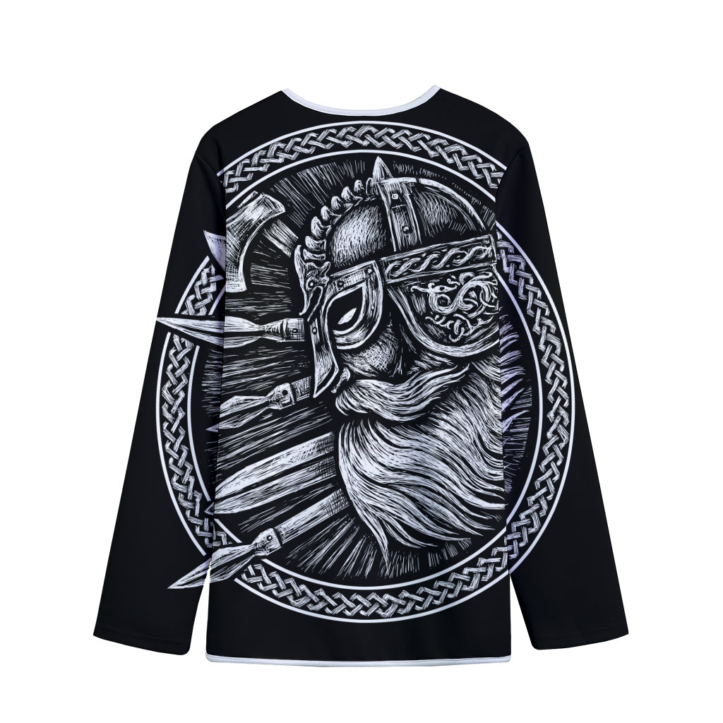 Black And White Viking God Odin Print Long Sleeve Short Coat