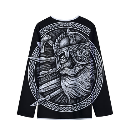 Black And White Viking God Odin Print Long Sleeve Short Coat