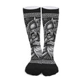 Black And White Viking God Odin Print Long Socks