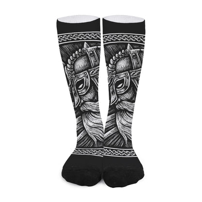 Black And White Viking God Odin Print Long Socks