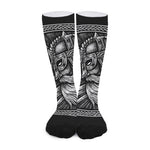 Black And White Viking God Odin Print Long Socks