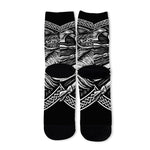 Black And White Viking God Odin Print Long Socks