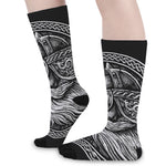Black And White Viking God Odin Print Long Socks