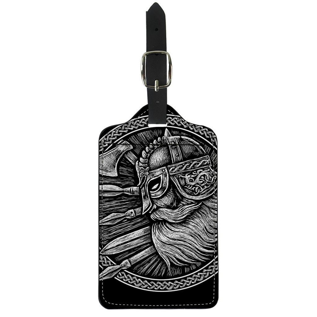 Black And White Viking God Odin Print Luggage Tag