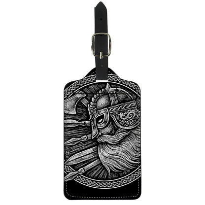 Black And White Viking God Odin Print Luggage Tag
