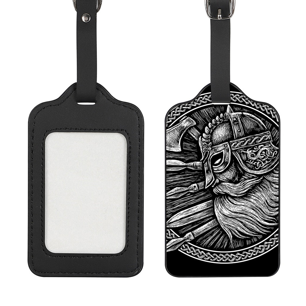 Black And White Viking God Odin Print Luggage Tag