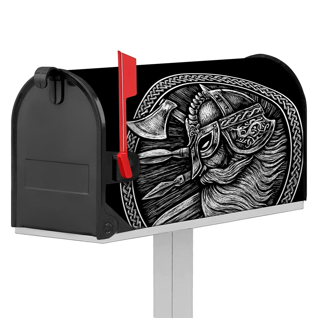 Black And White Viking God Odin Print Mailbox Cover