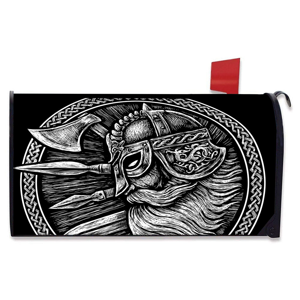 Black And White Viking God Odin Print Mailbox Cover