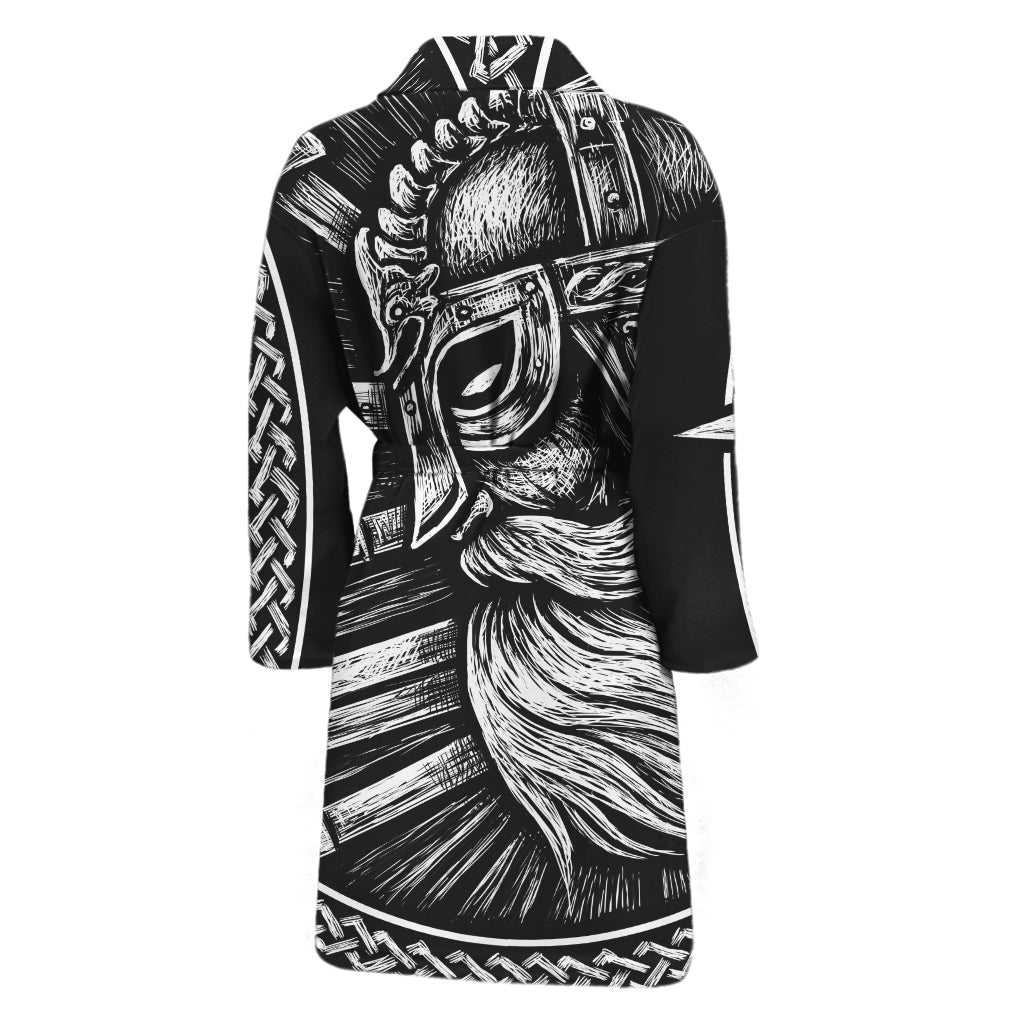 Black And White Viking God Odin Print Men's Bathrobe