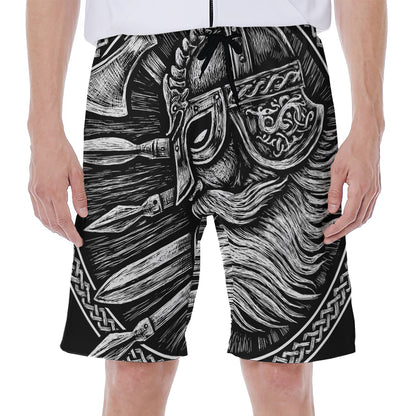 Black And White Viking God Odin Print Men's Beach Shorts