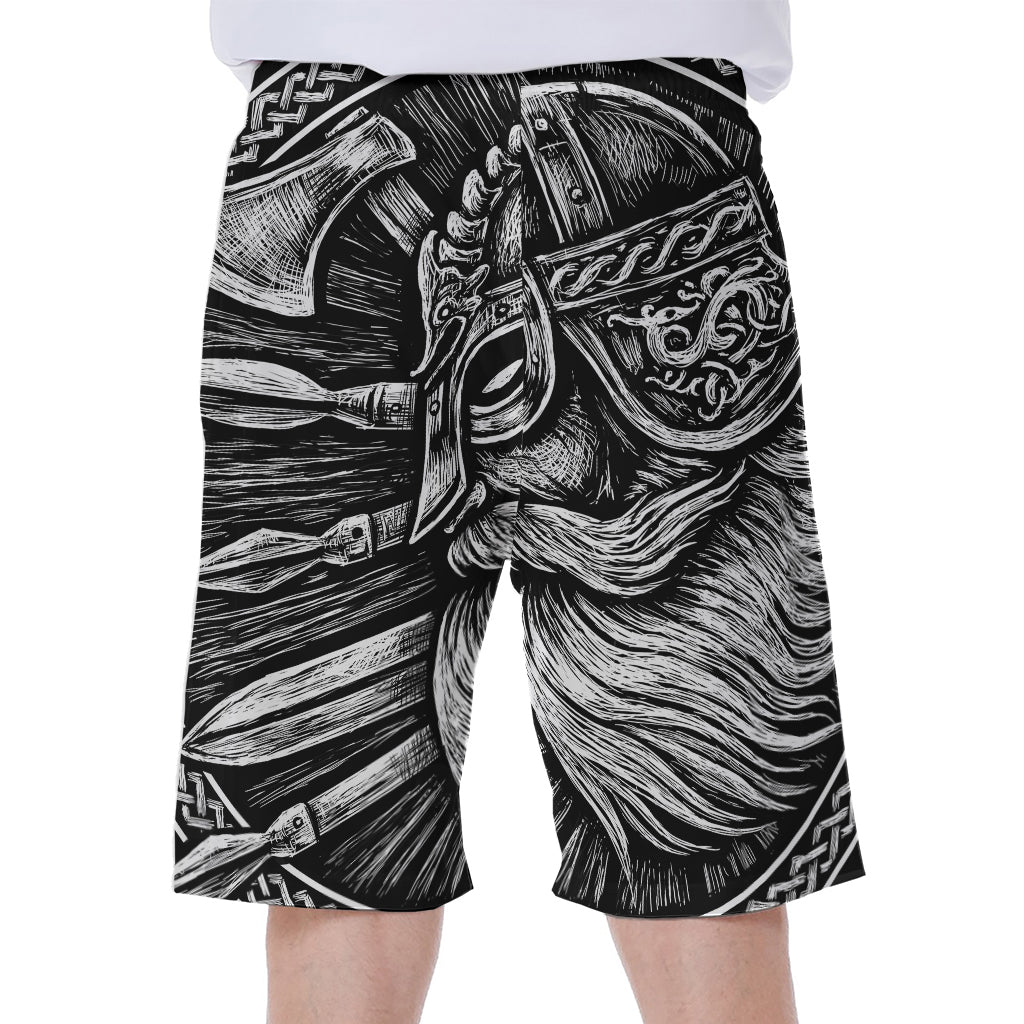 Black And White Viking God Odin Print Men's Beach Shorts