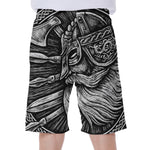 Black And White Viking God Odin Print Men's Beach Shorts