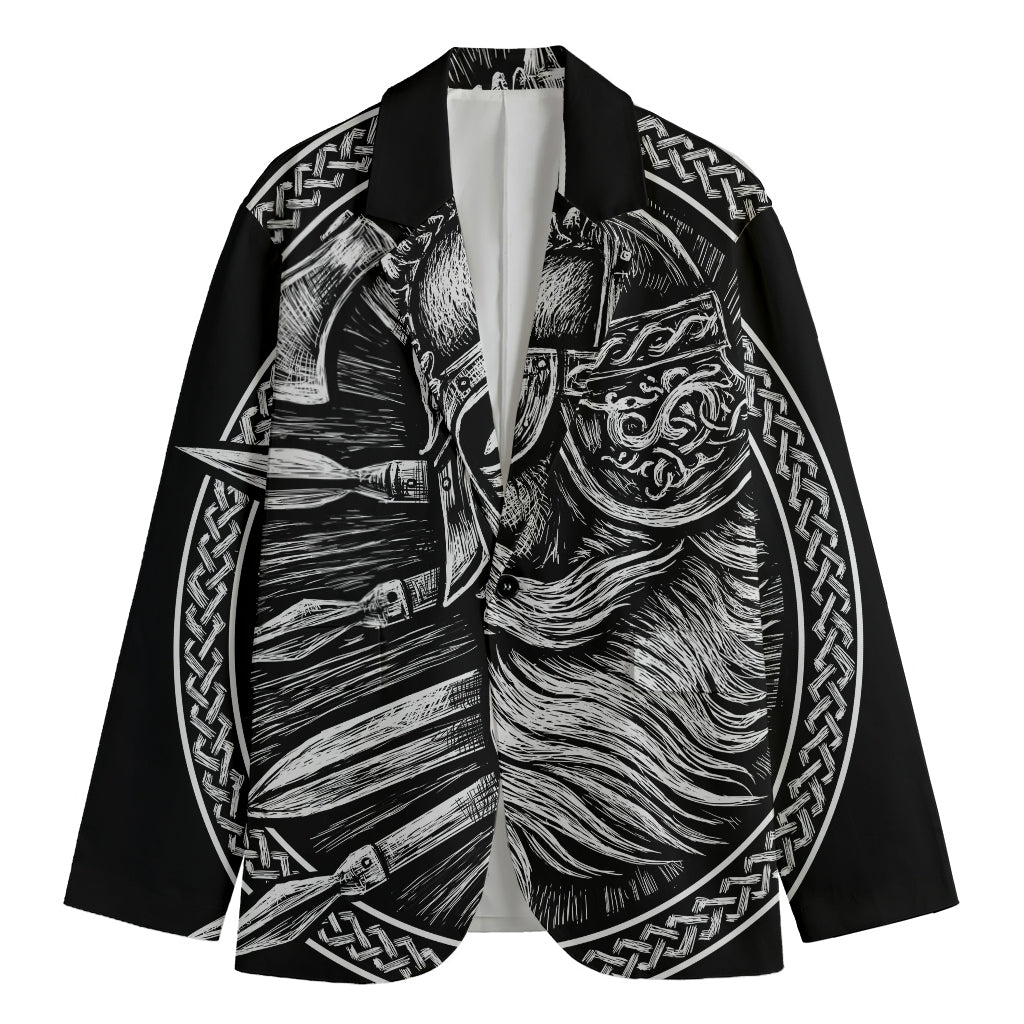 Black And White Viking God Odin Print Men's Blazer