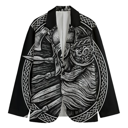 Black And White Viking God Odin Print Men's Blazer