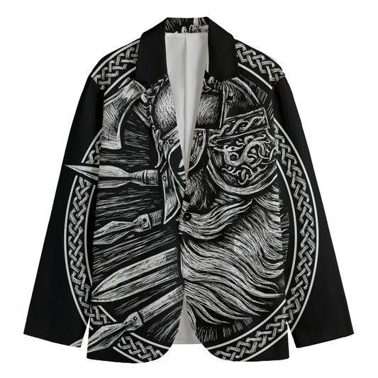 Black And White Viking God Odin Print Men's Blazer