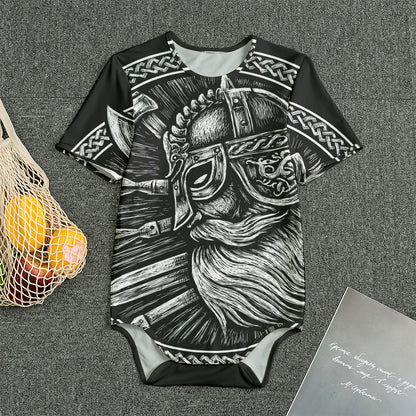 Black And White Viking God Odin Print Men's Bodysuit