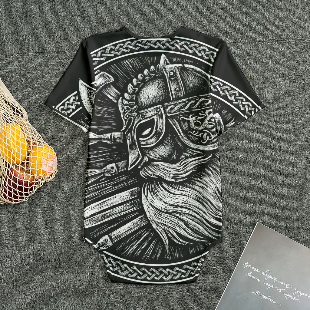 Black And White Viking God Odin Print Men's Bodysuit