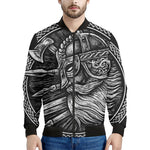 Black And White Viking God Odin Print Men's Bomber Jacket