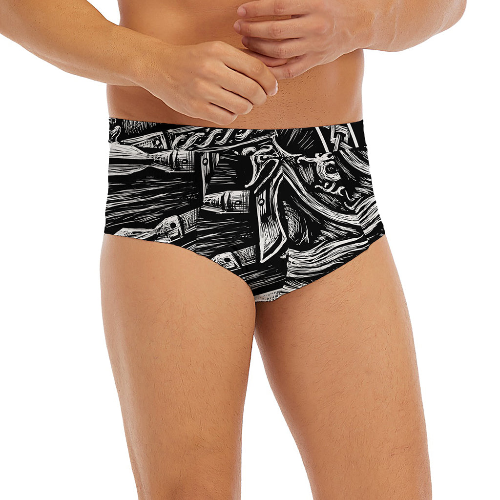 Black And White Viking God Odin Print Men's Briefs