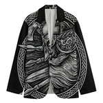 Black And White Viking God Odin Print Men's Cotton Blazer