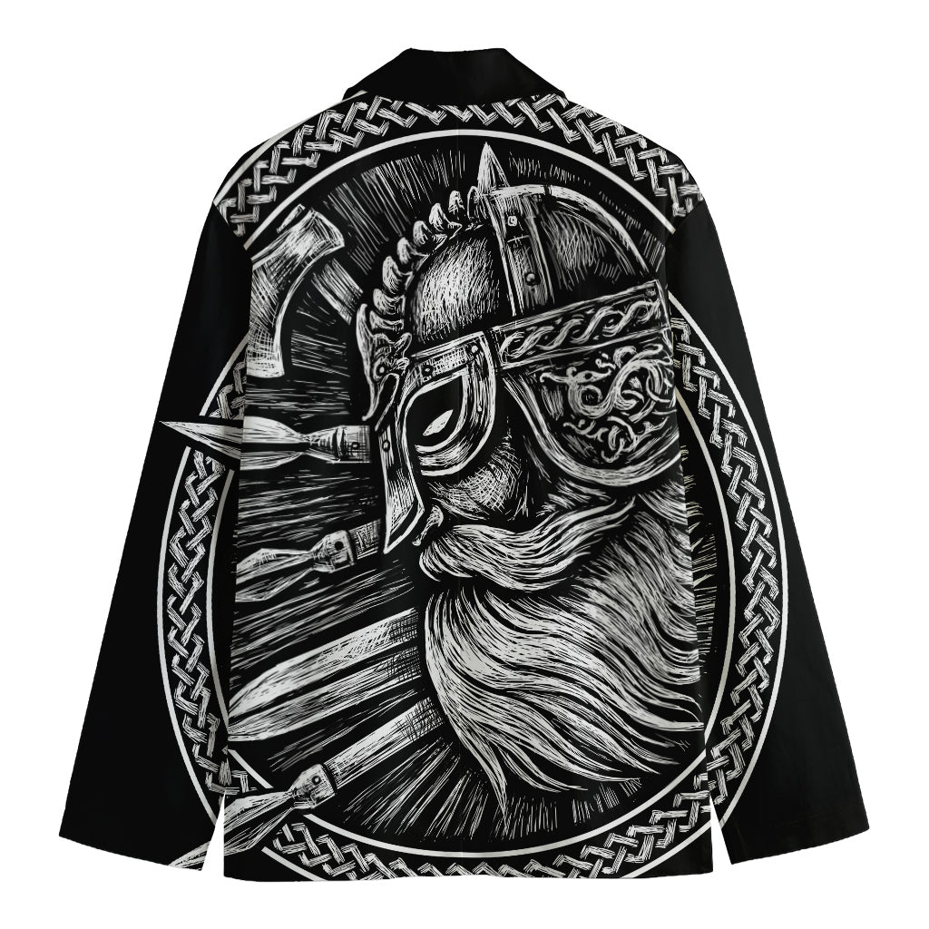 Black And White Viking God Odin Print Men's Cotton Blazer