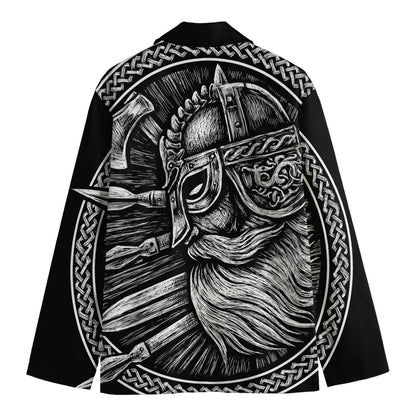 Black And White Viking God Odin Print Men's Cotton Blazer