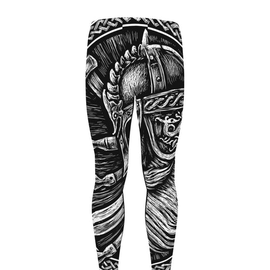Black And White Viking God Odin Print Men's leggings