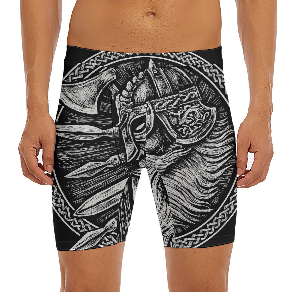 Black And White Viking God Odin Print Men's Long Boxer Briefs