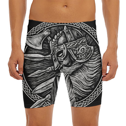 Black And White Viking God Odin Print Men's Long Boxer Briefs