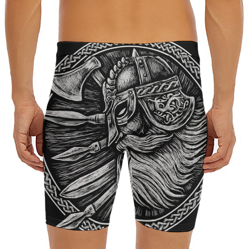Black And White Viking God Odin Print Men's Long Boxer Briefs