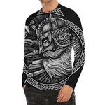 Black And White Viking God Odin Print Men's Long Sleeve Rash Guard