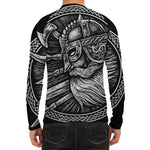 Black And White Viking God Odin Print Men's Long Sleeve Rash Guard