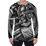 Black And White Viking God Odin Print Men's Long Sleeve T-Shirt