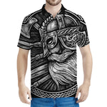 Black And White Viking God Odin Print Men's Polo Shirt