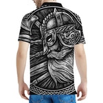Black And White Viking God Odin Print Men's Polo Shirt