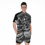 Black And White Viking God Odin Print Men's Rompers