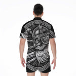 Black And White Viking God Odin Print Men's Rompers