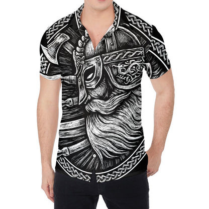 Black And White Viking God Odin Print Men's Shirt
