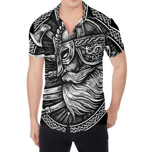 Black And White Viking God Odin Print Men's Shirt