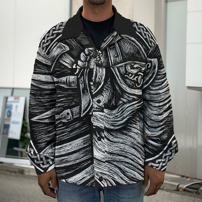 Black And White Viking God Odin Print Men's Shirt Jacket