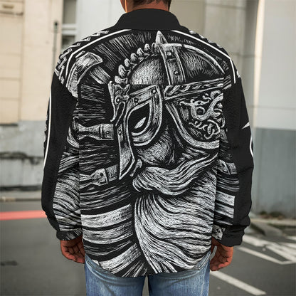 Black And White Viking God Odin Print Men's Shirt Jacket