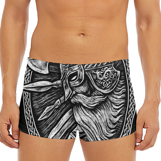 Black And White Viking God Odin Print Men's Short Boxer Briefs