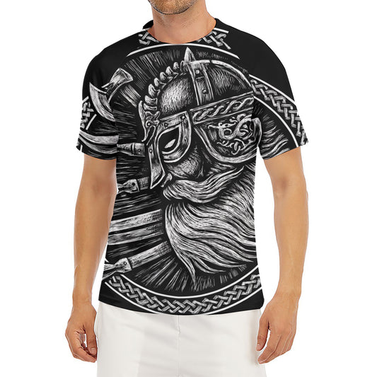 Black And White Viking God Odin Print Men's Short Sleeve Rash Guard