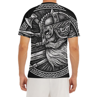 Black And White Viking God Odin Print Men's Short Sleeve Rash Guard