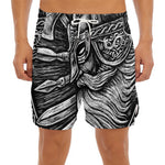 Black And White Viking God Odin Print Men's Split Running Shorts