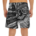 Black And White Viking God Odin Print Men's Split Running Shorts