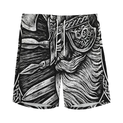 Black And White Viking God Odin Print Men's Sports Shorts